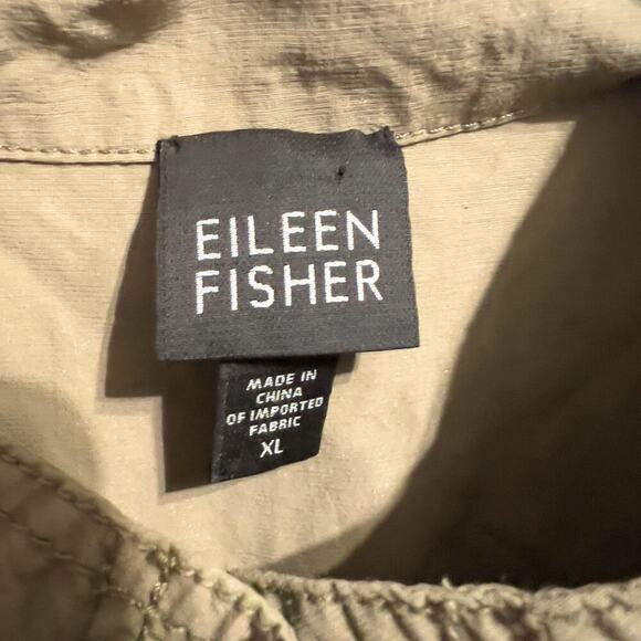 Eileen Fisher Jacket XL Button Light Crinkle Cotton Nylon Metallic Khaki Tan - Picture 5 of 6